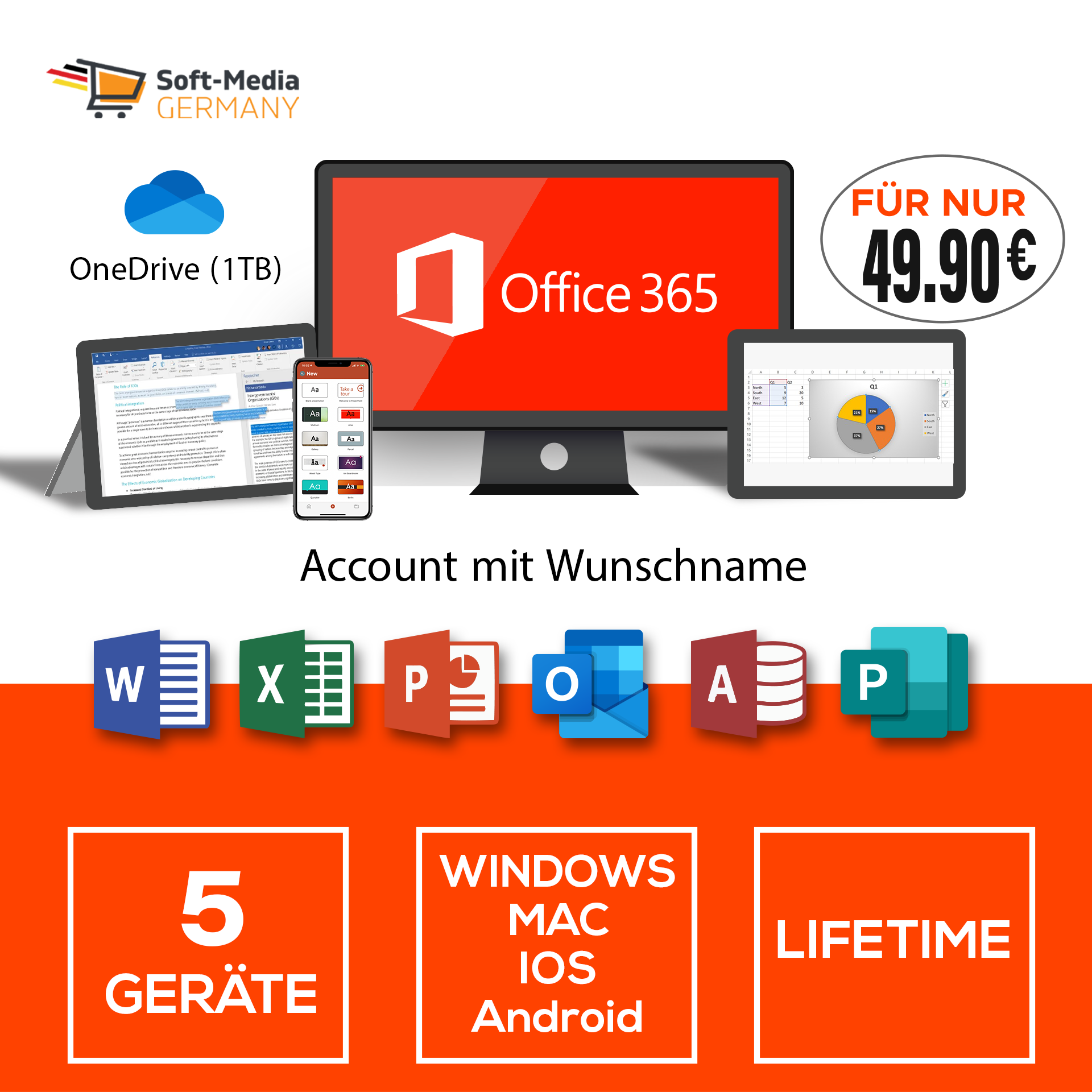 Account di Office 365 - Licenza a vita - 5 dispositivi - Spedizione entro  24 ore tramite e-mail